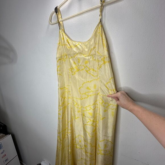 YA-YA 100% Silk Yellow Snake Print Round Neck Amber Beaded Straps Slip Maxi S - Picture 13 of 13